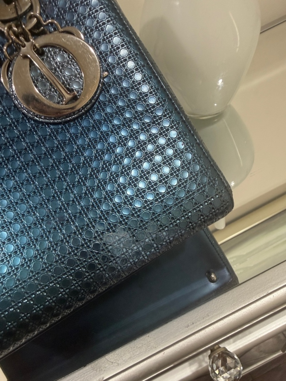 Authentic Patent metallic Lady Dior blue bag - Picture 14 of 16